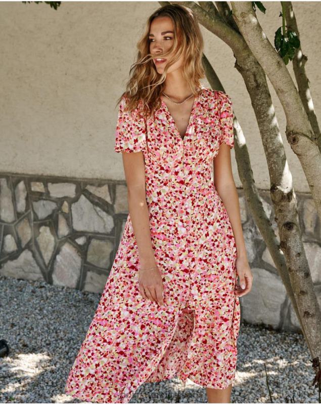 Polin et moi Anny Buttons Dress LRX4D127 Clothing Raspberry