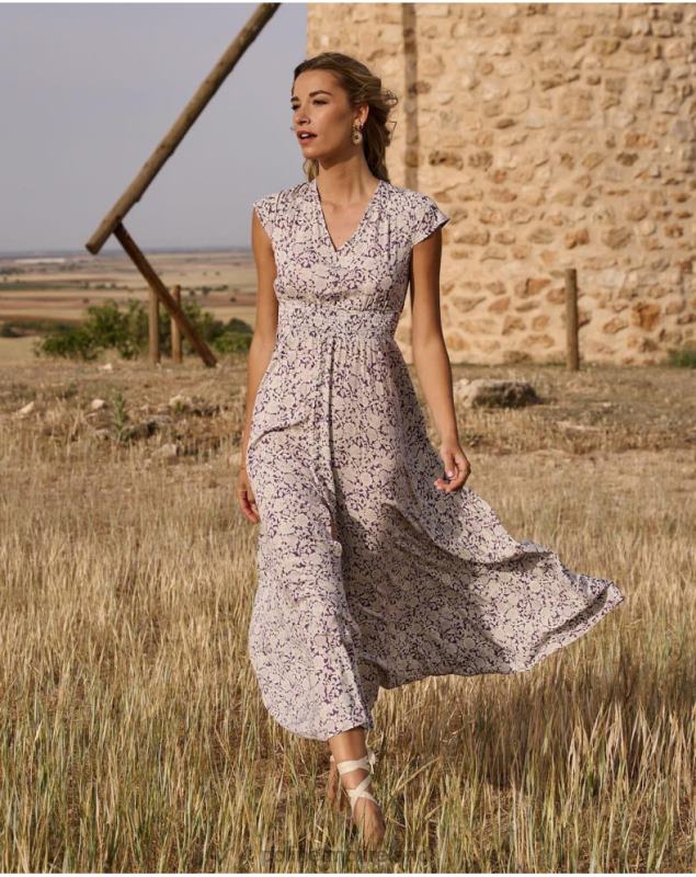 Polin et moi Magdal Midi Dress LRX4D111 Clothing Lilac