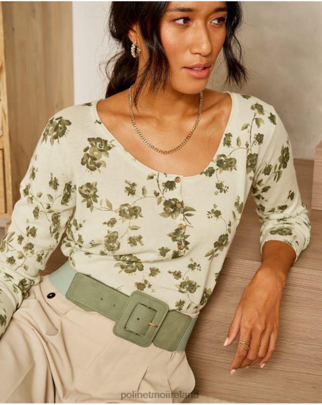 Polin et moi Sweater Flowers Etna LRX4D349 Clothing Kaki