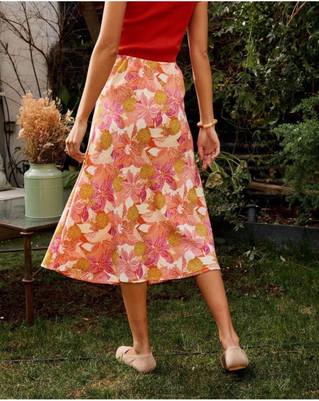 Polin et moi Midi skirt Flowers Dane LRX4D319 Clothing Salmon